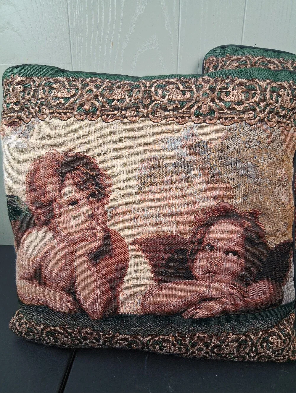 Vintage Whimsical Throw Pillows 2 Tapestry Cherubs Angels Romantic Cottagecore